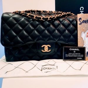🔥🔥 **PRISTINE** CHANEL CAVIAR DBL FLAP JUMBO GHW~FULL SET & ENTRUPY!! 🔥🔥
